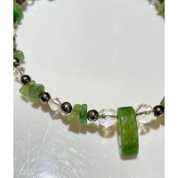 Beautiful VTG Hydrogrossular Garnet Chip Crystal Sterling Choker Necklace Boho - Picture 5 of 11
